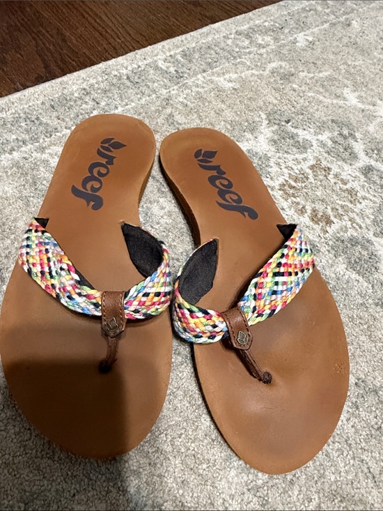 Reef Shoes - Reef Women’s Tan Leather Sandals with Multicolor Braided Straps